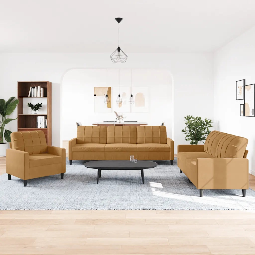 vidaXL Set di Divani 3 pz con Cuscini Marrone in Velluto