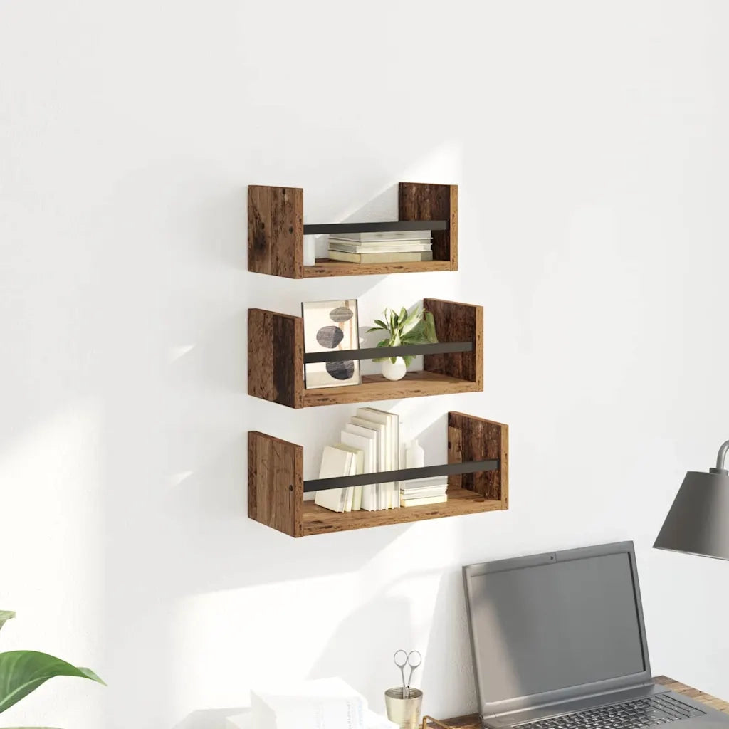 3 pz Set Mensole da Parete | Scaffali a Parete | Ripiano a parete Legno vecchio 40x16x14cm