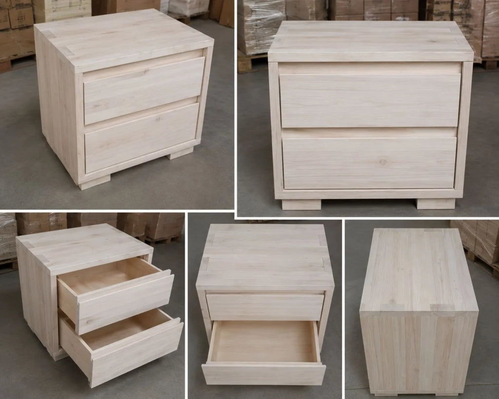 Comodino 2 cassetti legno massello grezzo 55x38x46 (3214) - Mobili 2G