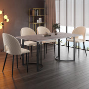 Set da pranzo 140x80x75 cm con tavolo effetto marmo; sedie in velluto; beige