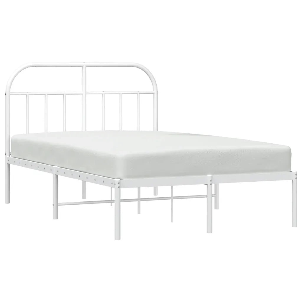 Letto matrimoniale | Letto per adulti | Giroletto con Testiera Metallo Bianco 135x190 cm