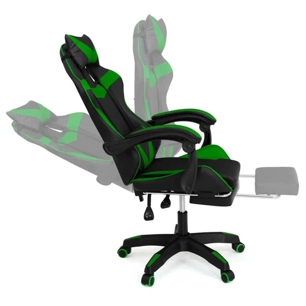 IDMarket - Sedia da gioco ALEX regolabile con poggiapiedi, cuscino per la testa e cuscino lombare in nero e verde
