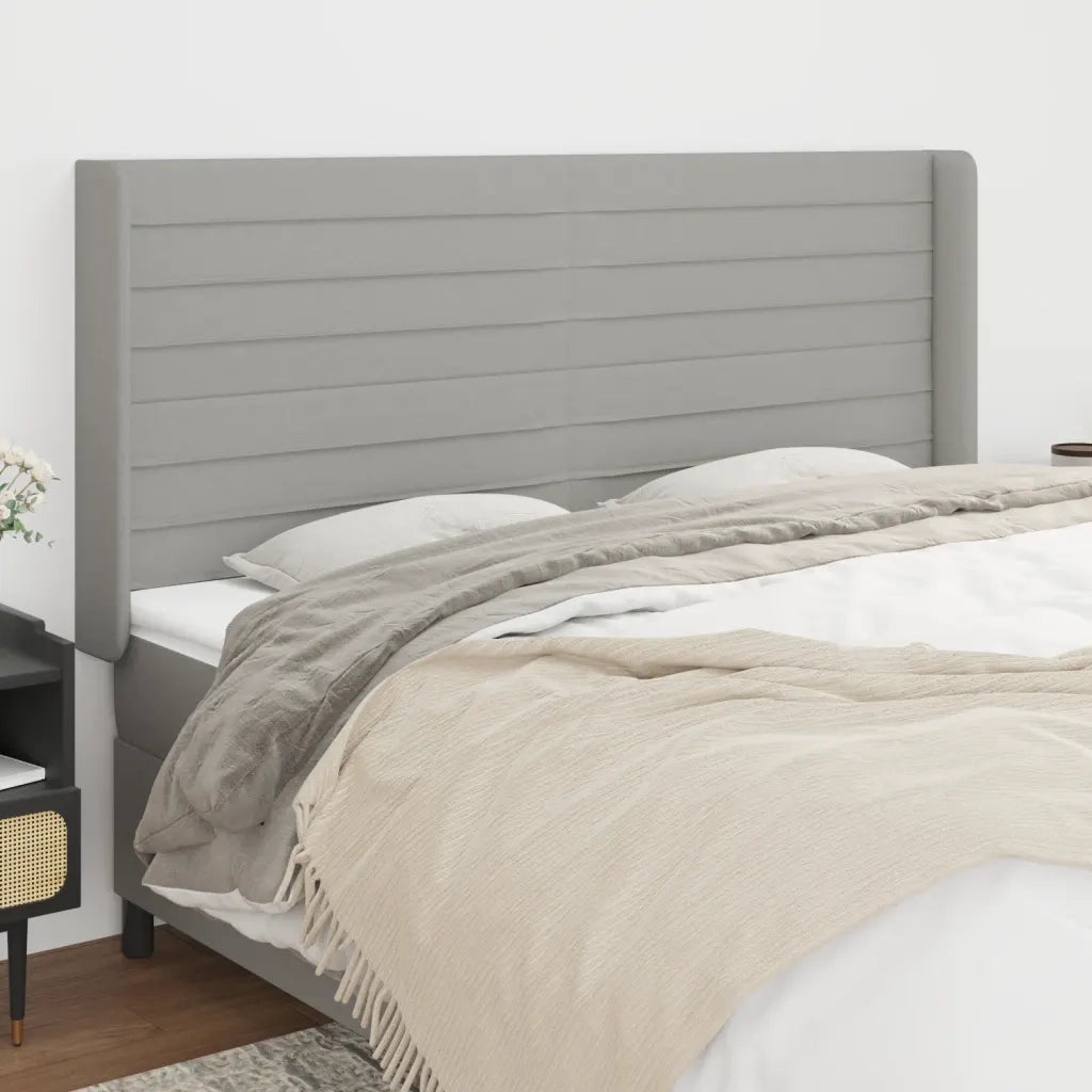 Testiera | Testata ad Orecchio Grigio Chiaro 203x16x118/128 cm in Tessuto