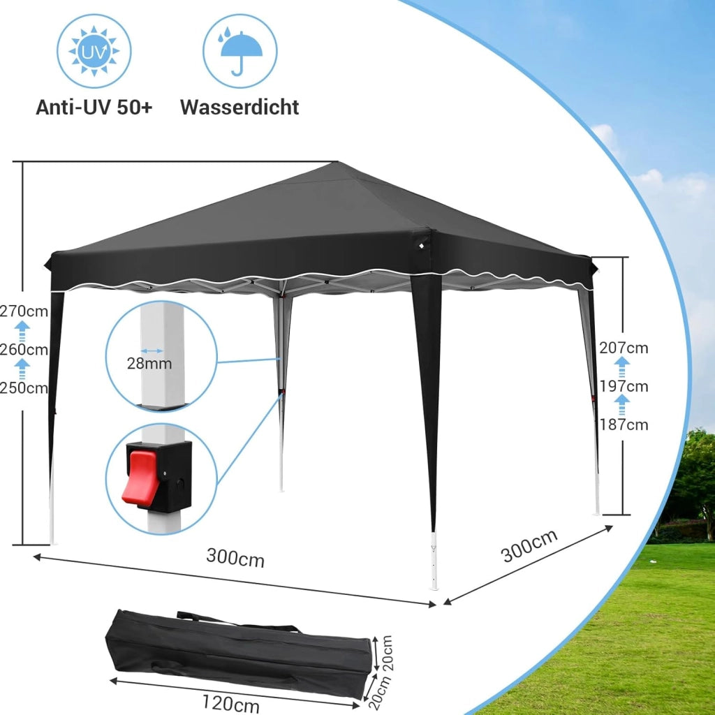 Gazebo Pieghevole 3x3 Impermeabile con 4 PCS Sacchi di Sabbia, UV 50+ 4 Pareti Laterali, Tenda da Campeggio, Giardino, Festival e Feste Nero