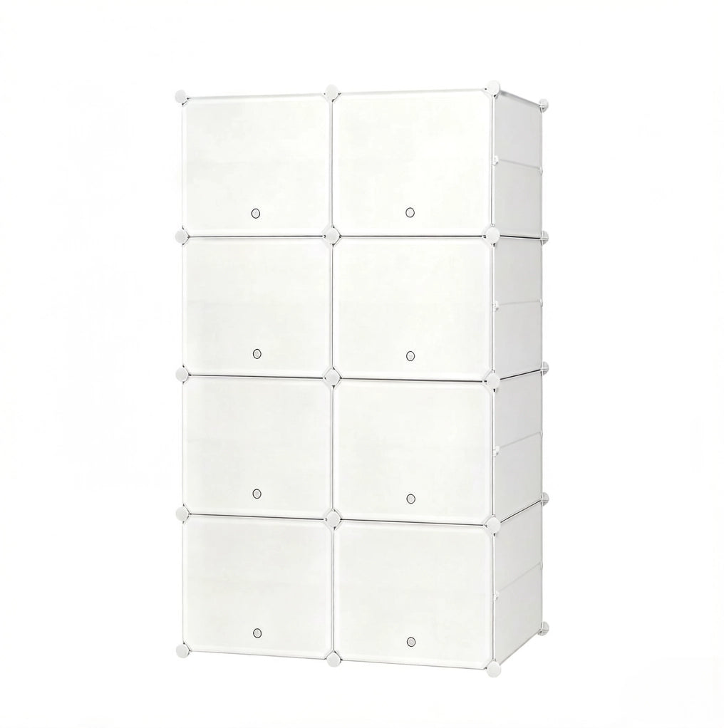 Scarpiera modulare ULEVR 94x36,5x144 cm con 8 scomparti a 2 livelli e ganci laterali, bianca