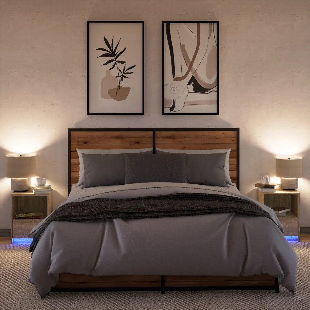 Comodini con Luci LED 2pz Rovere Sonoma in Legno Multistrato 852024