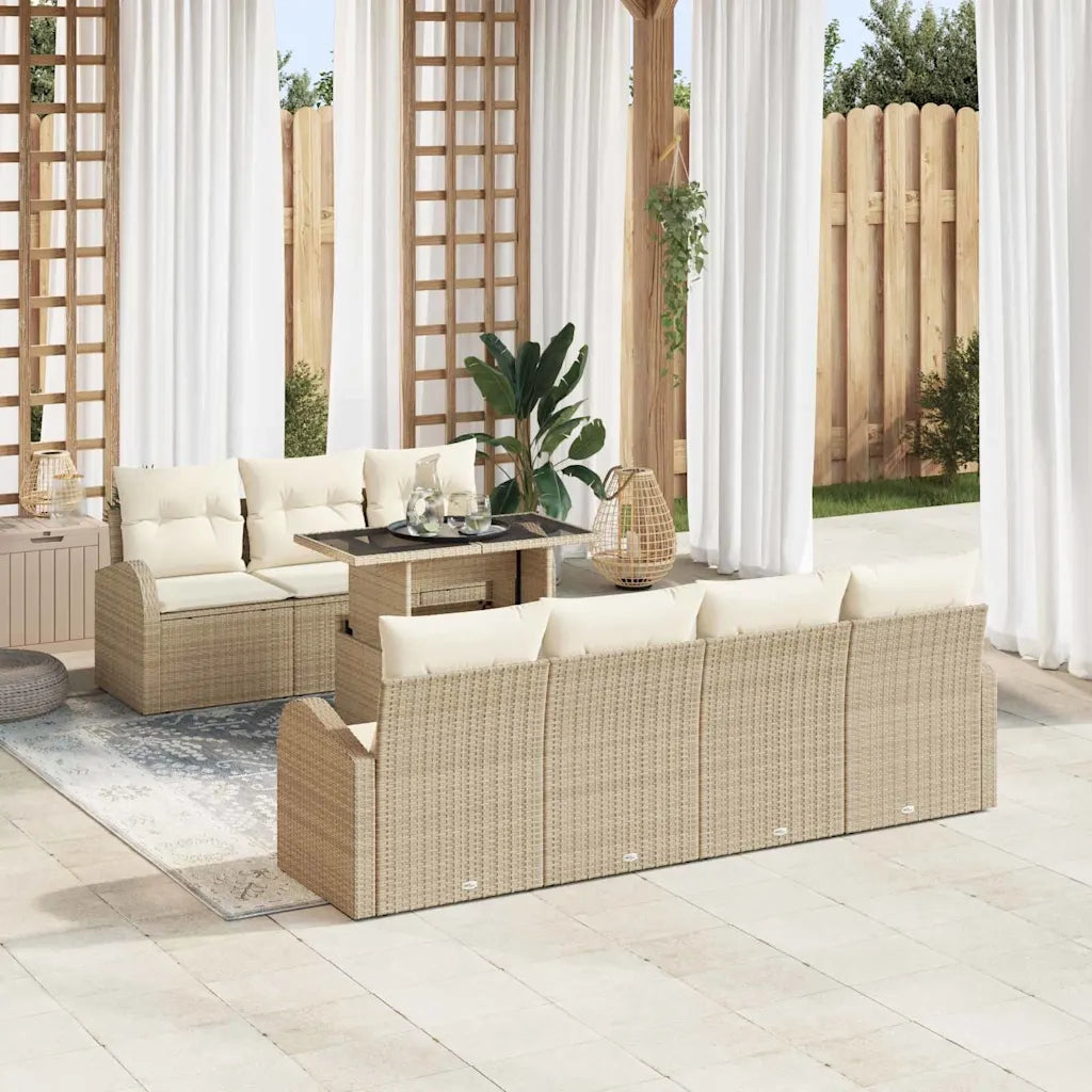 Set Divano da Giardino con cuscino 8 pcs Beige Poly Rattan