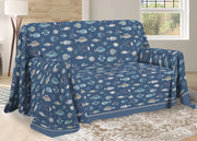 Telo Arredo Multiuso Linea Pensieri Delicati In 100% Cotone Disegno Oceano - Matrimoniale - Blu