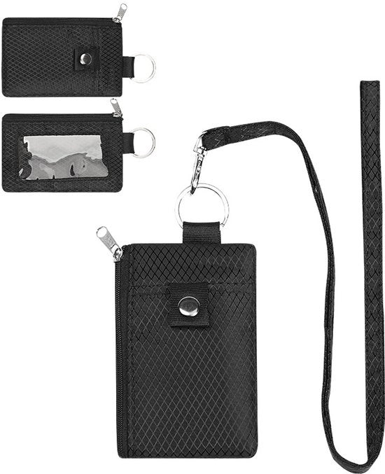 Portafoglio minimalistico nero - con protezione RFID e finestra ID - Contenitore ID impermeabile con chiusura a zip - inclusa cinghia - Nero