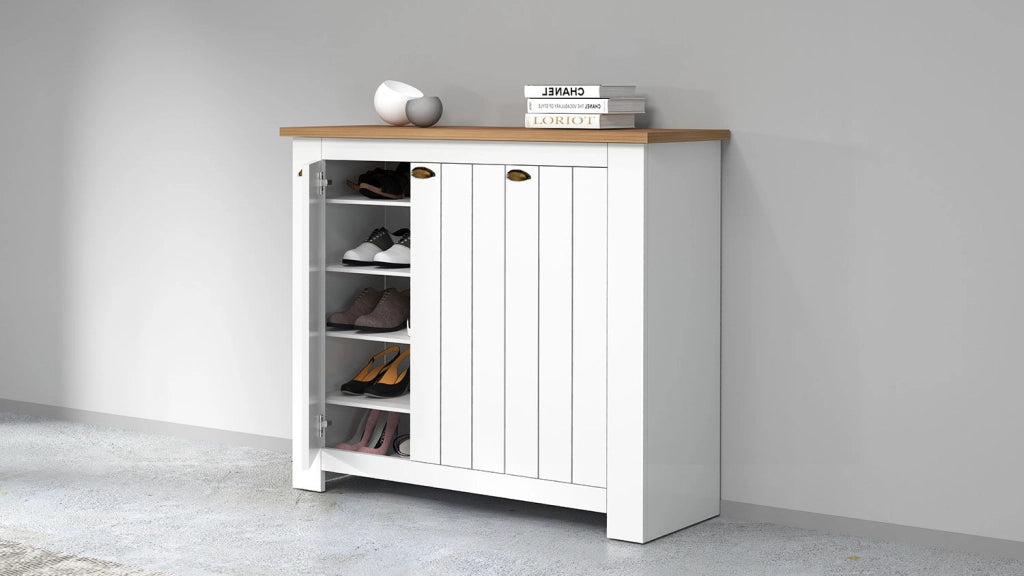 Scarpiera 3 Ante 114x42x100 cm Figo 3A Bianco Opaco/Rovere Wotan