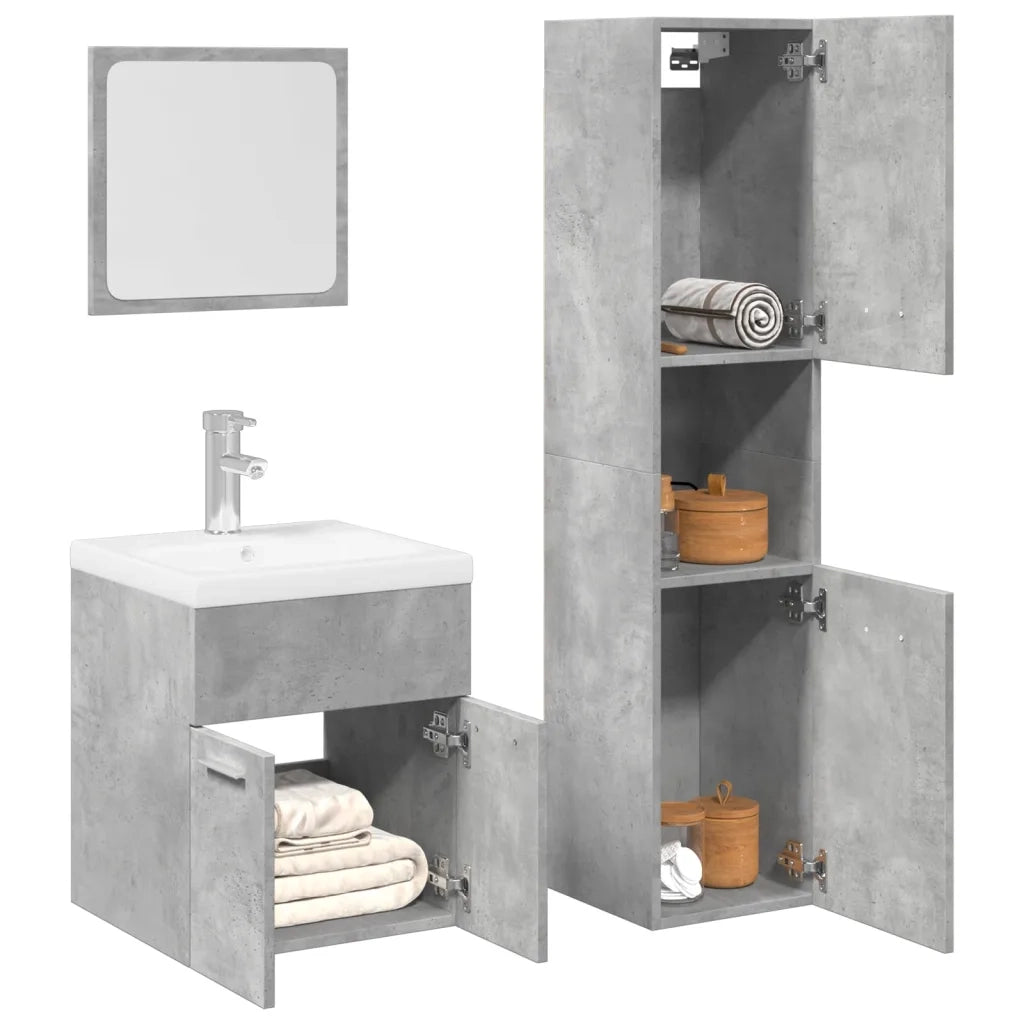 Set Mobili da Bagno 3 pz Grigio Cemento in Legno Multistrato