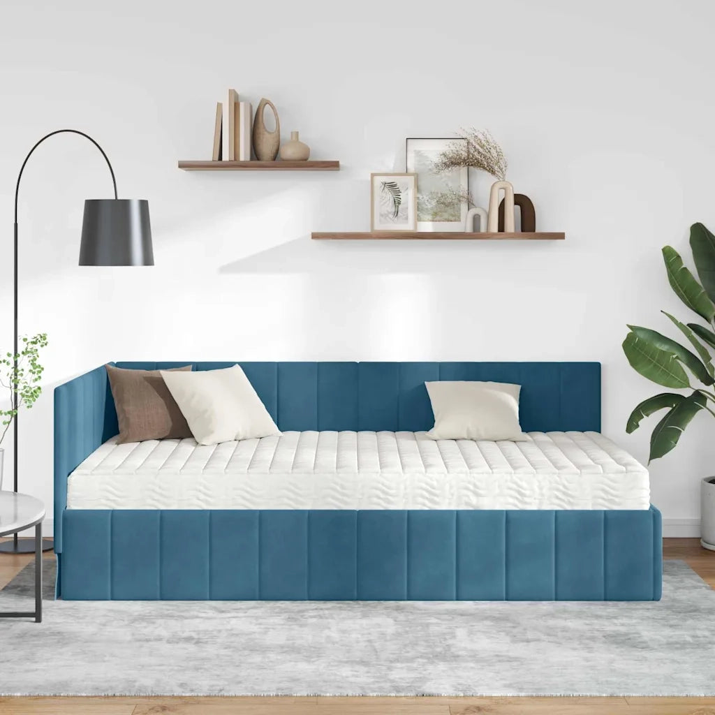 Struttura Letto Angolare con Materasso 2 pcs Blu Velluto 3393867