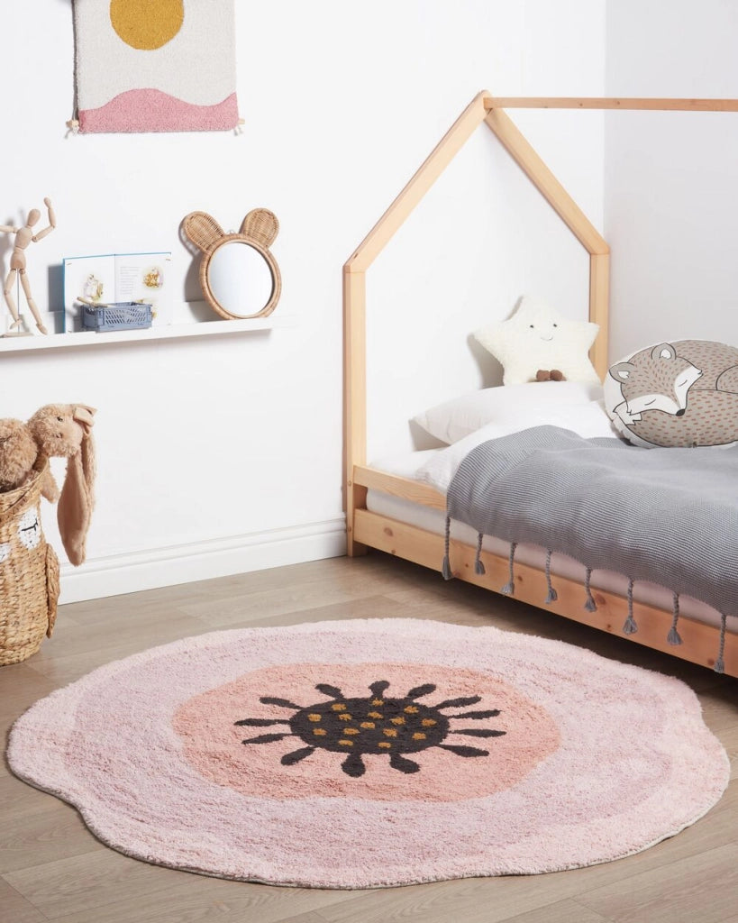 Tappeto Rosa Cotone ø 140 cm Rotondo Stile Boho Soggiorno Bambini Camera dei Bambini