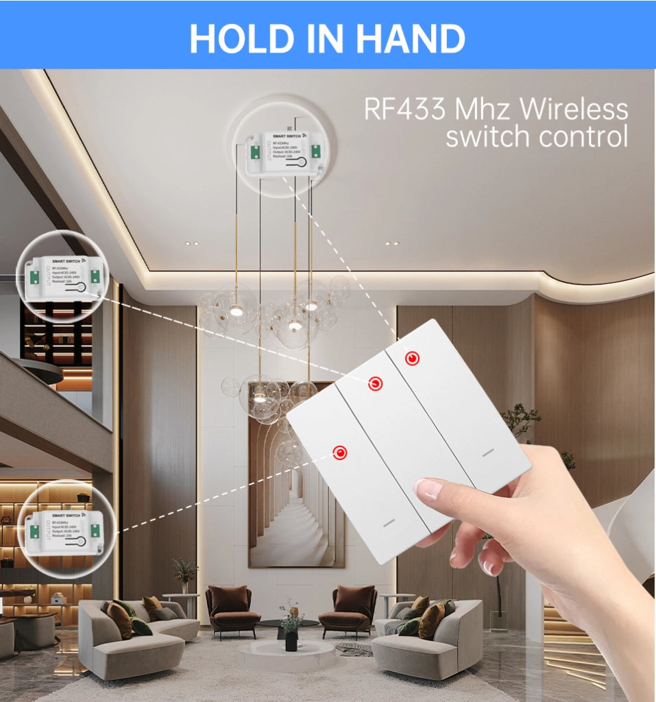 Interruttore RF Wireless Telecomando Senza Batteria 3 Tasti RF 433MHz Generatore Corrente Automatico 3 Tasti Quadrato Per Scatola 502 IP20 Bianco