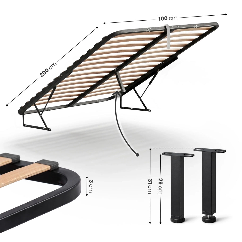 Rete Letto in Metallo con Pistoni a Gas 28 Doghe Divisibile 100x200 cm