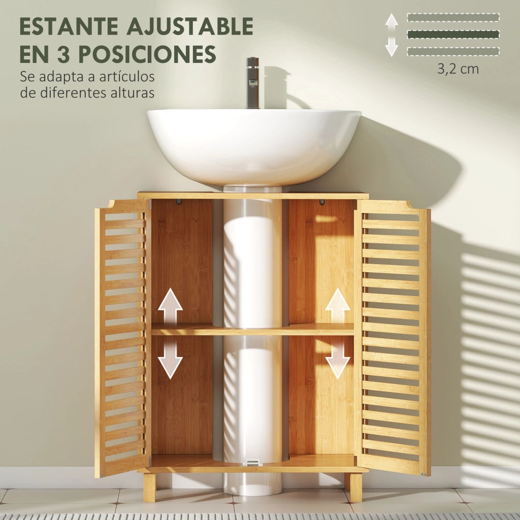 Mobile Bagno Sottolavabo in Bamb¨´ con Ante a Doghe e Ripiano Regolabile ¨C Zephmum ¨C Naturale 60x30x50