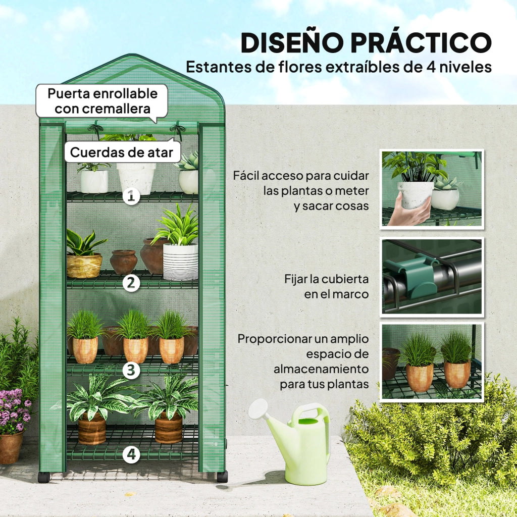 Serra da Giardino con Ripiani e Ruote ¨C zephmum ¨C Verde 69x50x165 cm