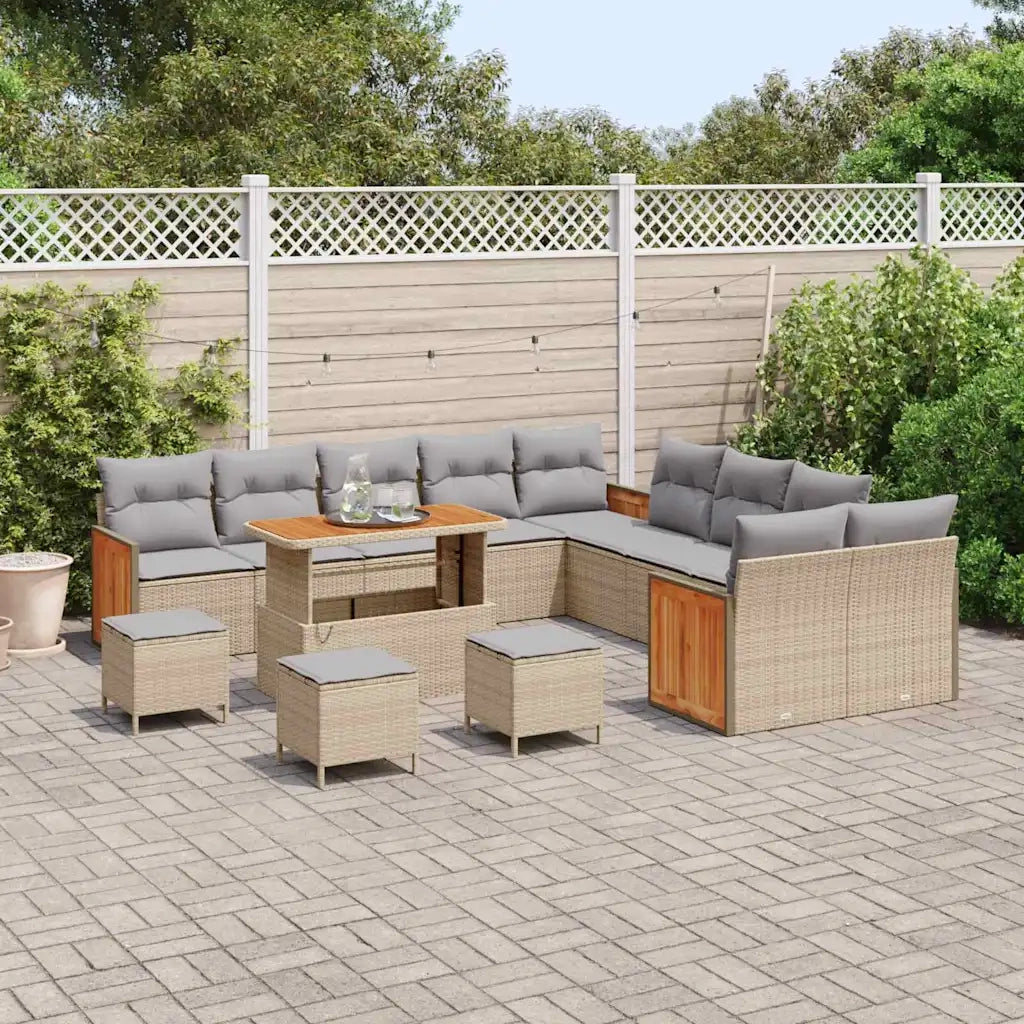 Set Divano da Giardino con cuscino 14 pcs Beige e Grigio Chiaro