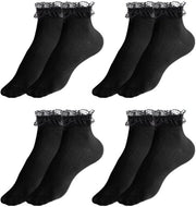 Sokke in tessuto di cotone unisex, 4 paia, nero, progettate con un disegno a rilievo, comode e traspiranti.