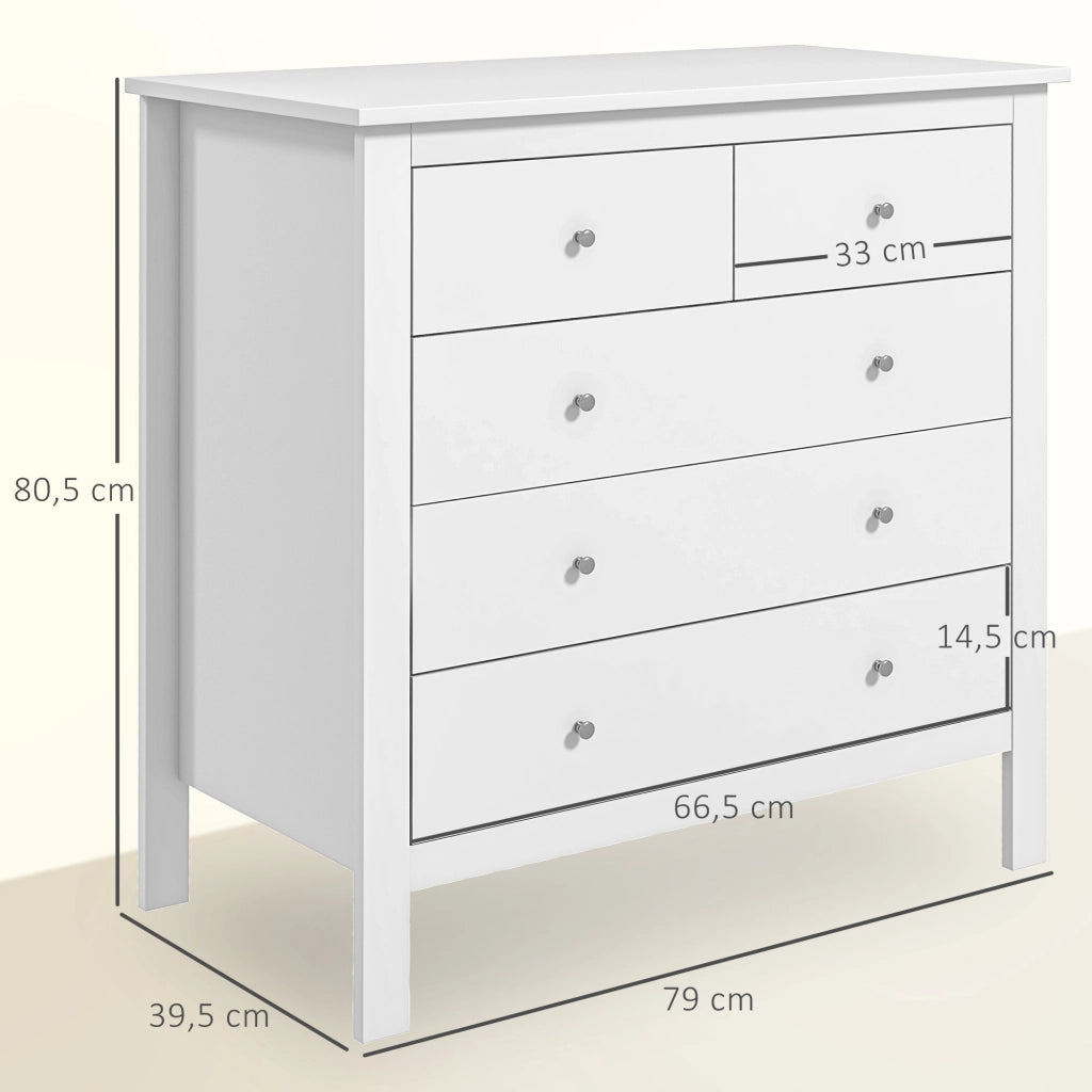 Cassettiera 5 Cassetti Legno ¨C zephmum ¨C Bianco 79x39.5x80.5 cm