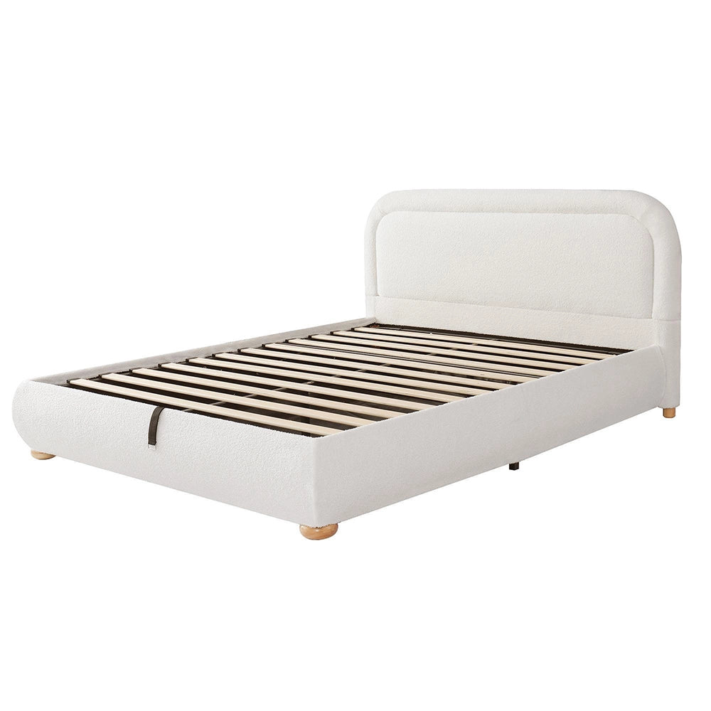 Letto imbottito matrimoniale - Xylo - 160x200 cm - Bianco - Funzione idraulica, testiera imbottita, ampio spazio di archiviazione