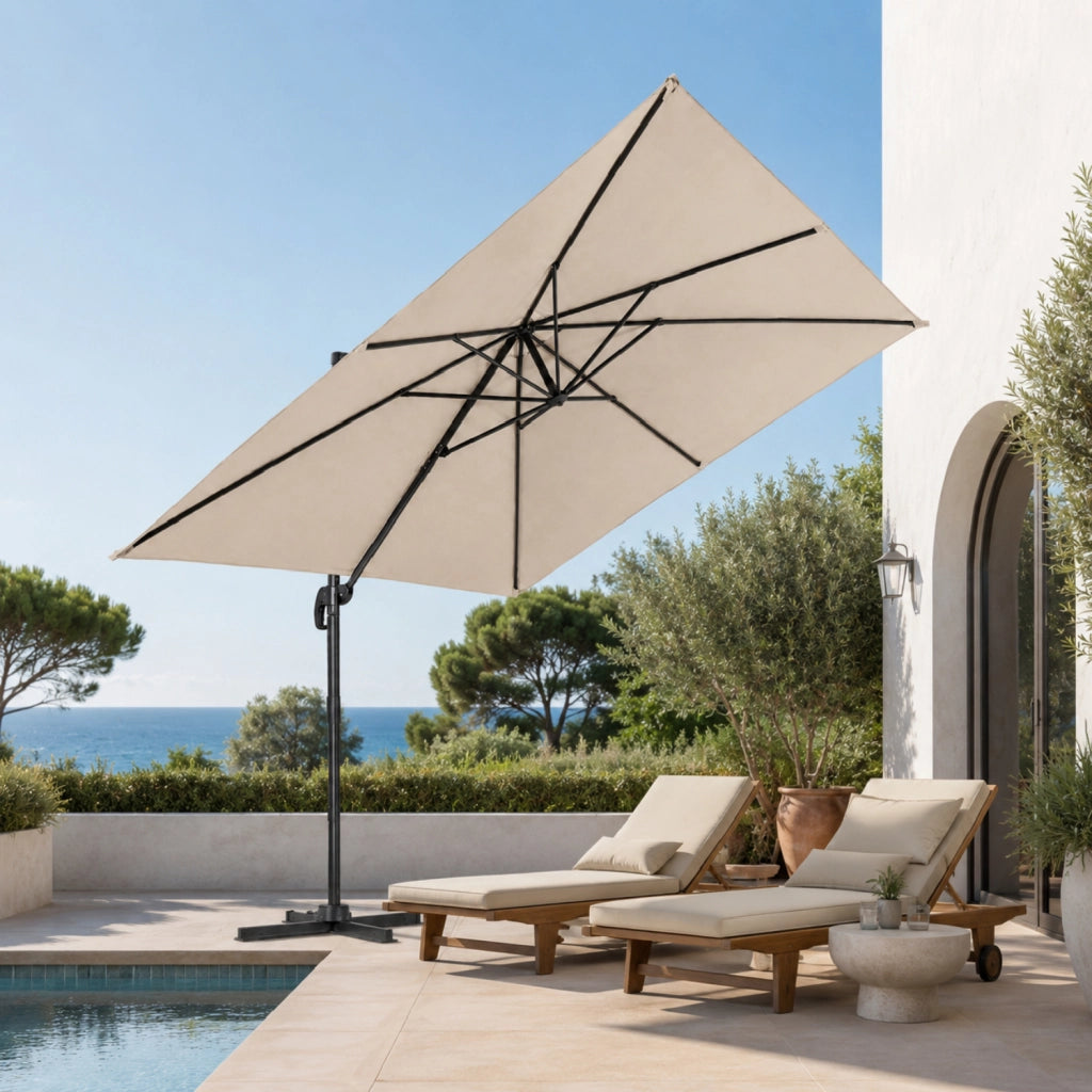 Ombrellone 3x3 Metri Con Palo Laterale In Acciaio E Base A Croce Struttura Rinforzata Copertura In Poliestere Quadrato Per Terrazza Patio Zona Piscina E Spazi Outdoor 300 x 300 x 273 Cm Tortora