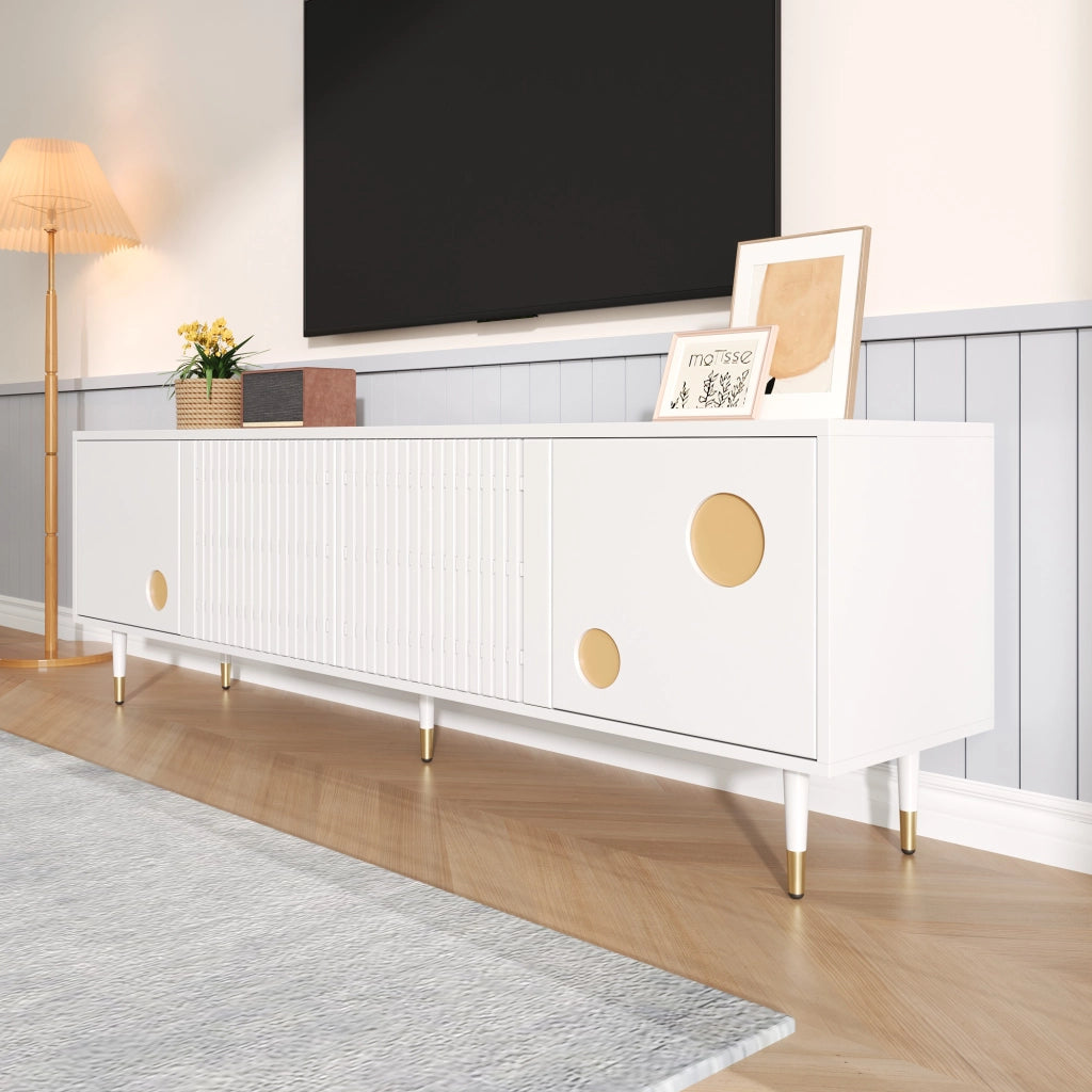 Mobile TV con Ante in Legno Massello e Decoro Oro ¨C MINIMAL ¨C Bianco/Nero