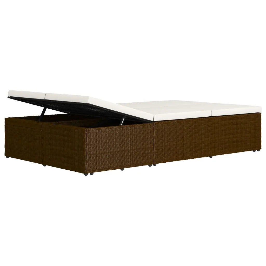 Lettino Prendisole Trasformabile con Cuscino Polyrattan Marrone cod mxl 68243