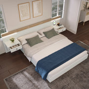 Letto matrimoniale 180x200 cm con 2 comodini LED, USB/Type-C, finitura Sonoma rovere e bianco