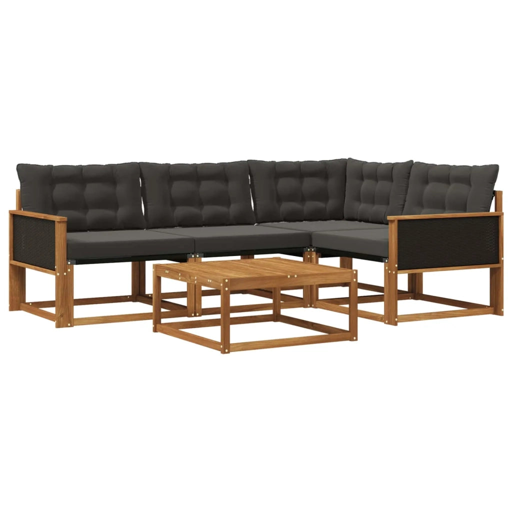 Set di divani da esterno con cuscino 5 pcs Naturale e Nero