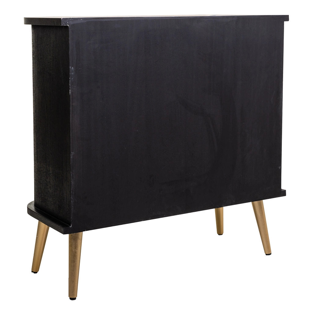 Cassettiera in legno e rete laccata nera 80x35x81h