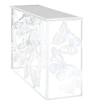 Console Bianco Butterfly 121,5x41x81 cm in Ferro MDF e Specchio Bianco e Oro