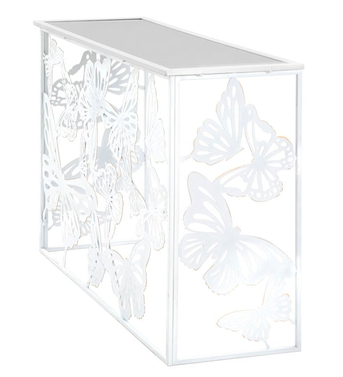 Console Bianco Butterfly 121,5x41x81 cm in Ferro MDF e Specchio Bianco e Oro
