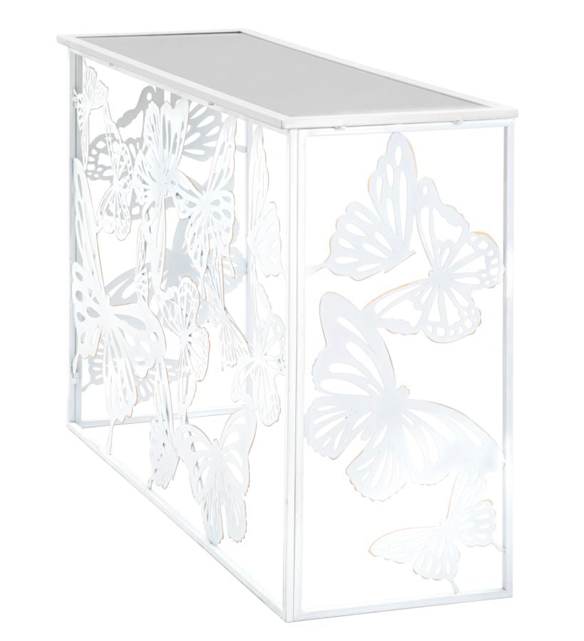 Console Bianco Butterfly 121,5x41x81 cm in Ferro MDF e Specchio Bianco e Oro