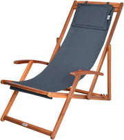 ® Sedia a Sdraio in Legno Acacia Pieghevole con Poggiatesta Traspirante Poltrona Relax Sedie Esterno Giardino