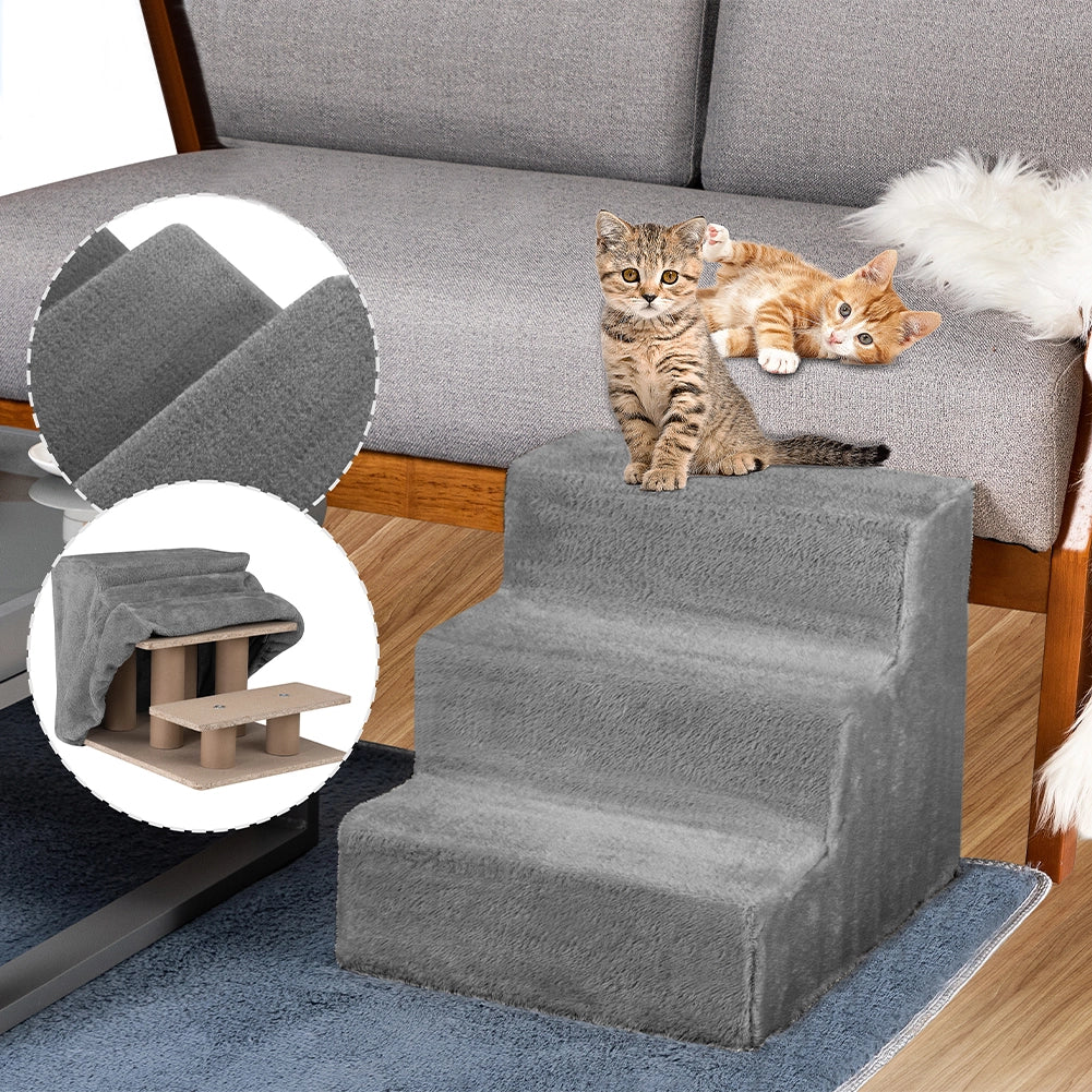 Scala per Animali Domestici Scalini per Gatti e Cani Rivestimento Peluche Grigio