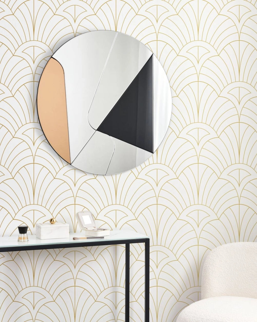 Specchio da parete in vetro e MDF oro e nero ø 80 cm Specchio da appendere di stile astratto