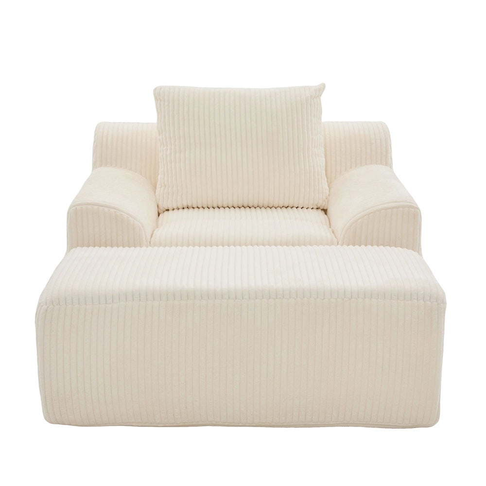 Poltrona oversize - Xylo - Velluto costato con tasche laterali, pouf e nessun assemblaggio