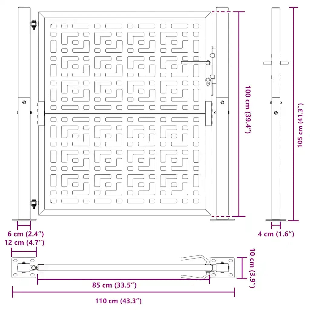 Cancello da giardino nero 100x100 cm in acciaio con design a croce 4100999