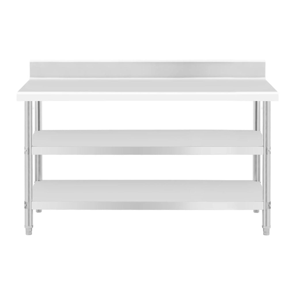 Tavolo da lavoro in acciaio inox con alzatina - 150 x 70 x 16,5 cm - 226 kg - 2 ripiani 14_0007319