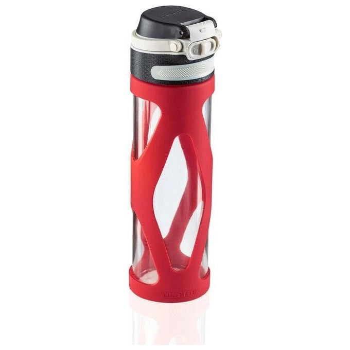 Leifheit 03256 borraccia Uso quotidiano, Fitness, Sport 600 ml Vetro, Polipropilene (PP), Silicone Nero, Rosso, Trasparente