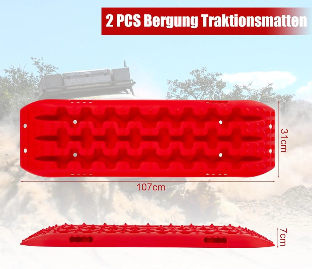 Piastre di sabbia, 2 pezzi, aiuto per l'avviamento per fango, sabbia e neve, Recovery Board Offroad carico 10T, scala per pneumatici per fuoristrada, camper, auto, camion (rosso, 107 x 31 x 7 cm