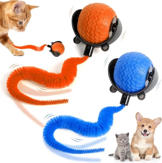 Due pezzi di giocattoli interattivi per gatti serie - Rotolo automatico + Code di coda sospeso - 3 velocità - Ricaricabile - Per gatti da appartamento