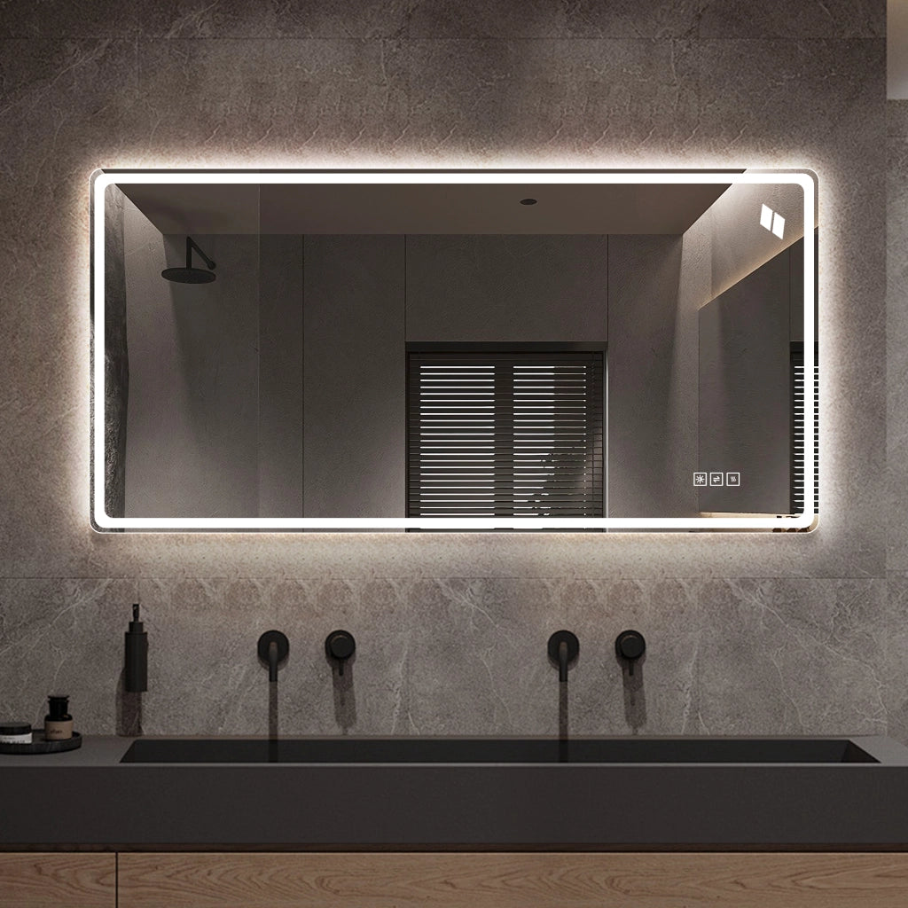 SPECCHIO DA BAGNO LED 60x120 cm Senza Cornice Argento Vetro e Metallo