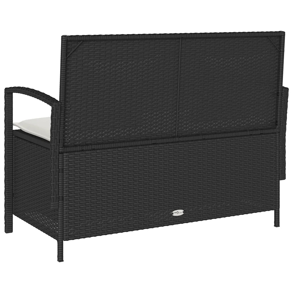 Panca Portaoggetti da Giardino con Cuscino in Polyrattan Nero 4104211