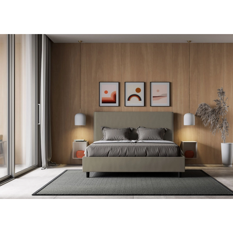 Letto imbottito Matrimoniale 160x210 cm Focus - Similpelle,Cappuccino,Contenitore