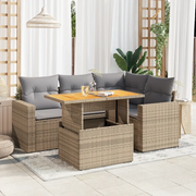 vidaXL Set Divano da Giardino 5 pz con Cuscini Beige in Polyrattan