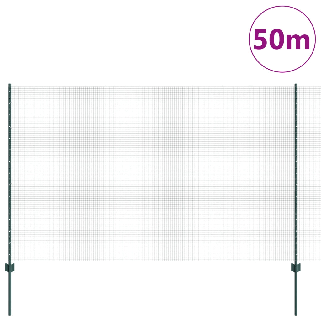 Recinzione in rete saldata con 22 pali a U Verde 1.5x50 m Acciaio
