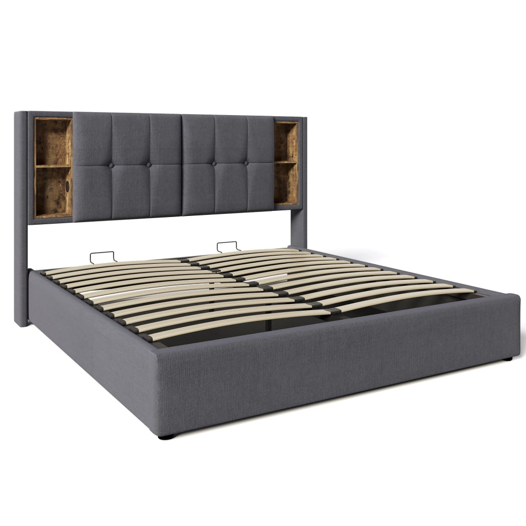 Letto matrimoniale con ricarica wireless, USB e ampio spazio contenitivo