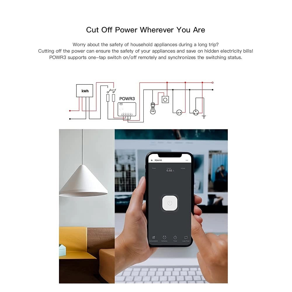 Trade Shop - Interruttore Contatore Wifi Smart Con Monitoraggio Energetico Alexa Sonoff Powr3 -
